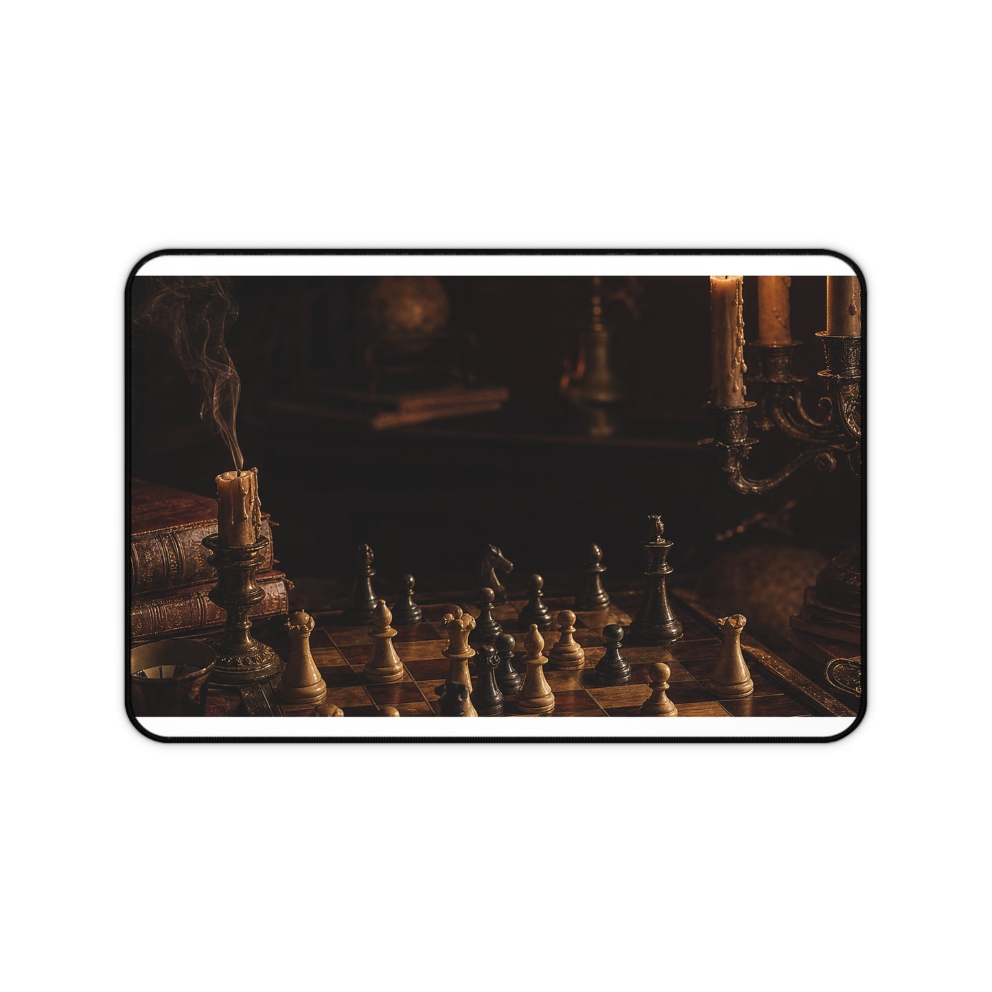 Chess Board Mid-Game In Candlelight - Dark Academia Gaming Desk Mat
