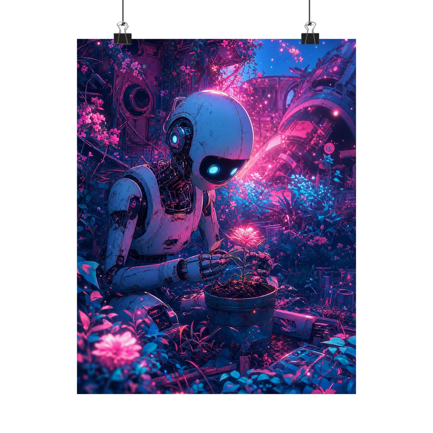 Robot In Junkyard Garden - Anime Manga Art Print (Matte Poster)