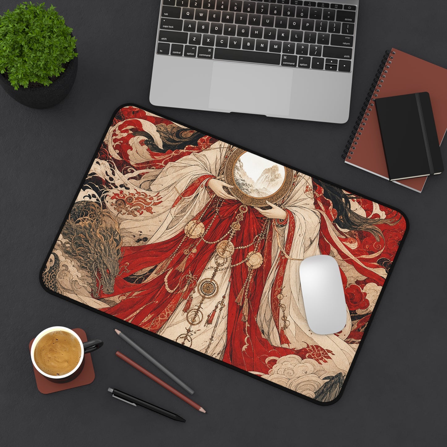 Amaterasu Sun Goddess With Mirror - Japanese Mythology Gaming Desk Mat
