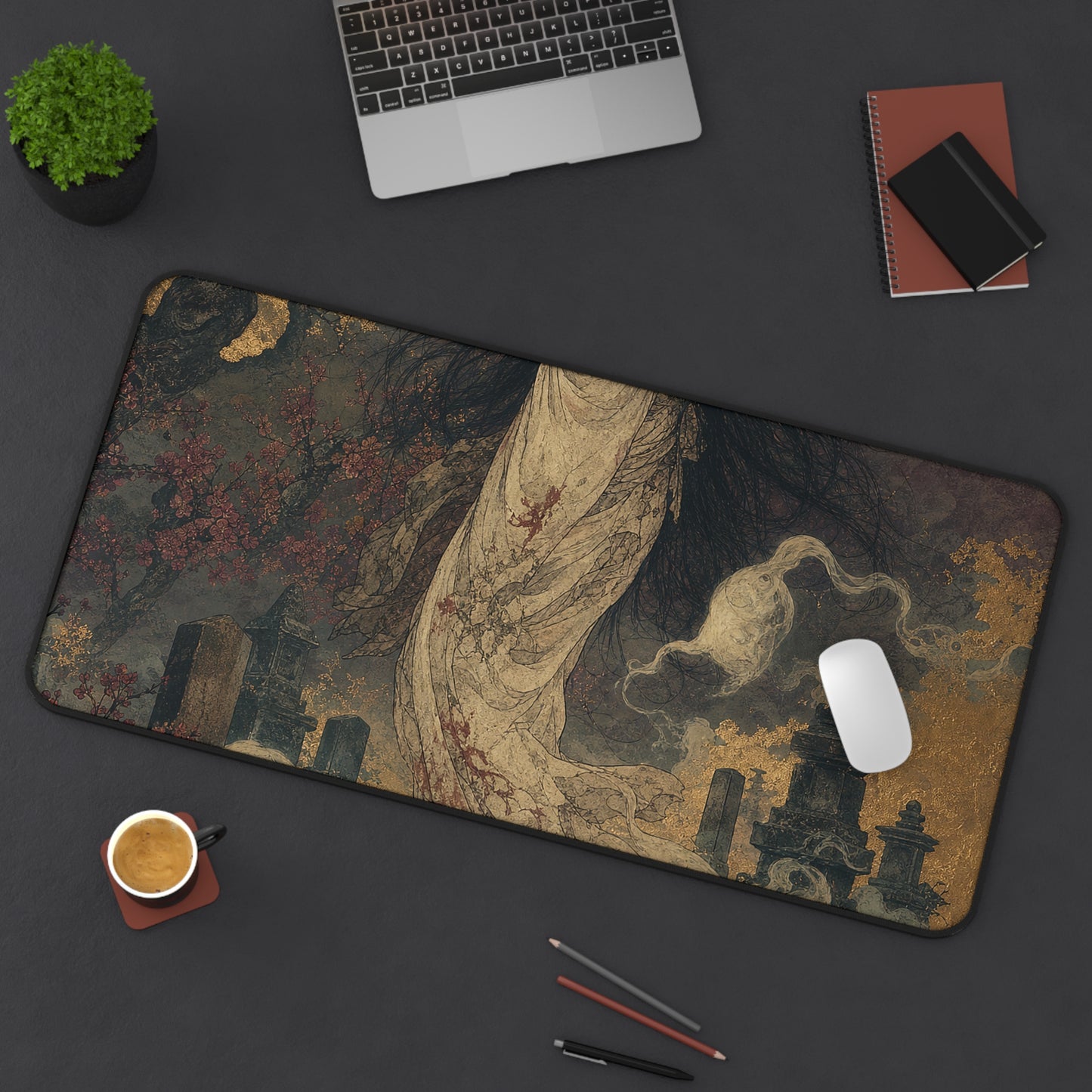 Yurei Ghost In Misty Graveyard - Japanese Mythology Gaming Desk Mat