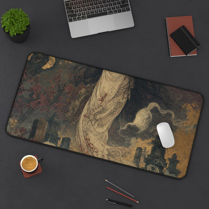 Yurei Ghost In Misty Graveyard - Japanese Mythology Gaming Desk Mat