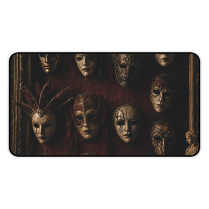 Mask Collection On Wall - Dark Academia Gaming Desk Mat