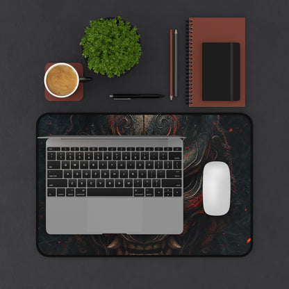 Oni Mask With Terminal Text Behind It - Sudoni Brand Gaming Desk Mat