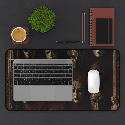 Mask Collection On Wall - Dark Academia Gaming Desk Mat