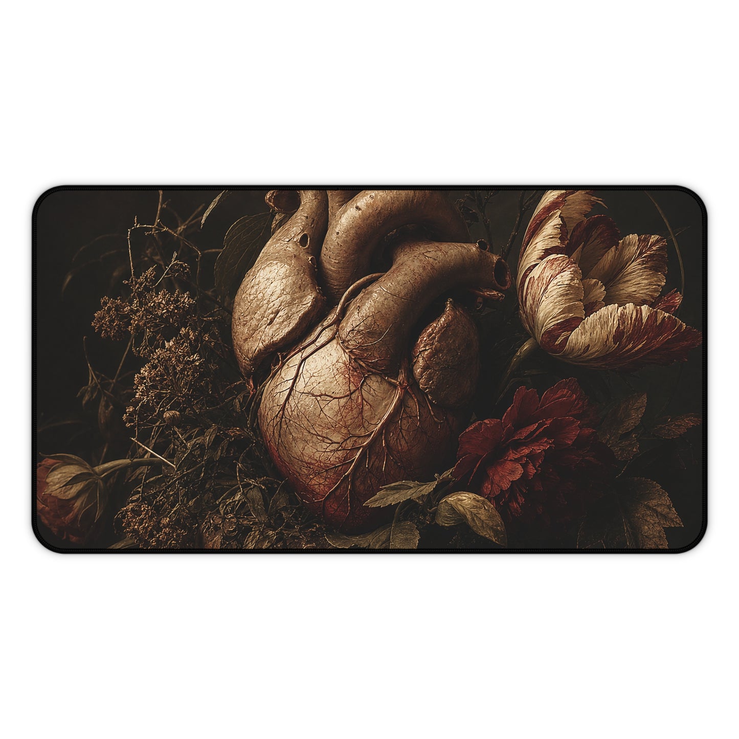 Anatomical Heart With Flowers - Dark Academia Gaming Desk Mat