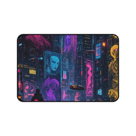 Cyberpunk City With Holographic Ads - Gaming Culture Gaming Desk Mat