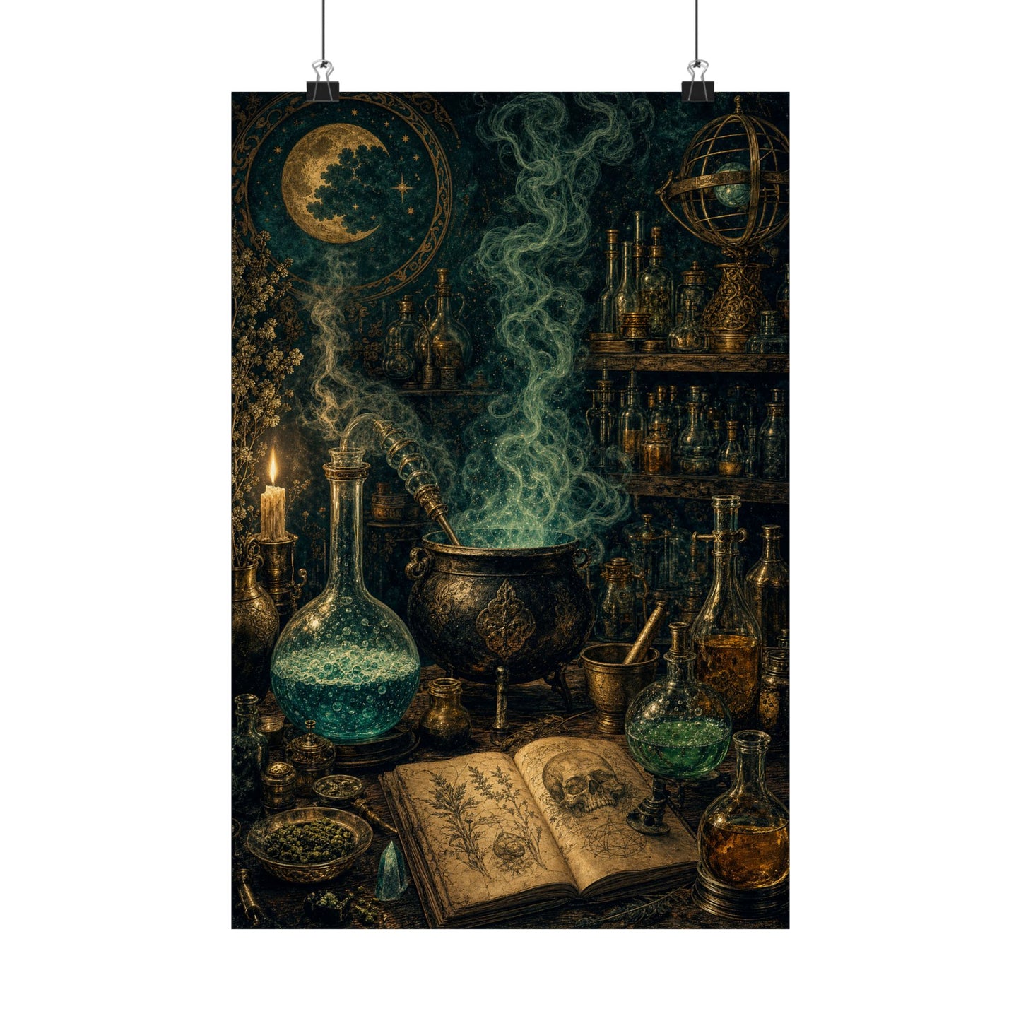 Alchemy Lab With Bubbling Potions - Dark Academia Art Print (Matte Poster)