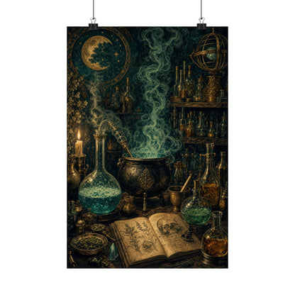 Alchemy Lab With Bubbling Potions - Dark Academia Art Print (Matte Poster)