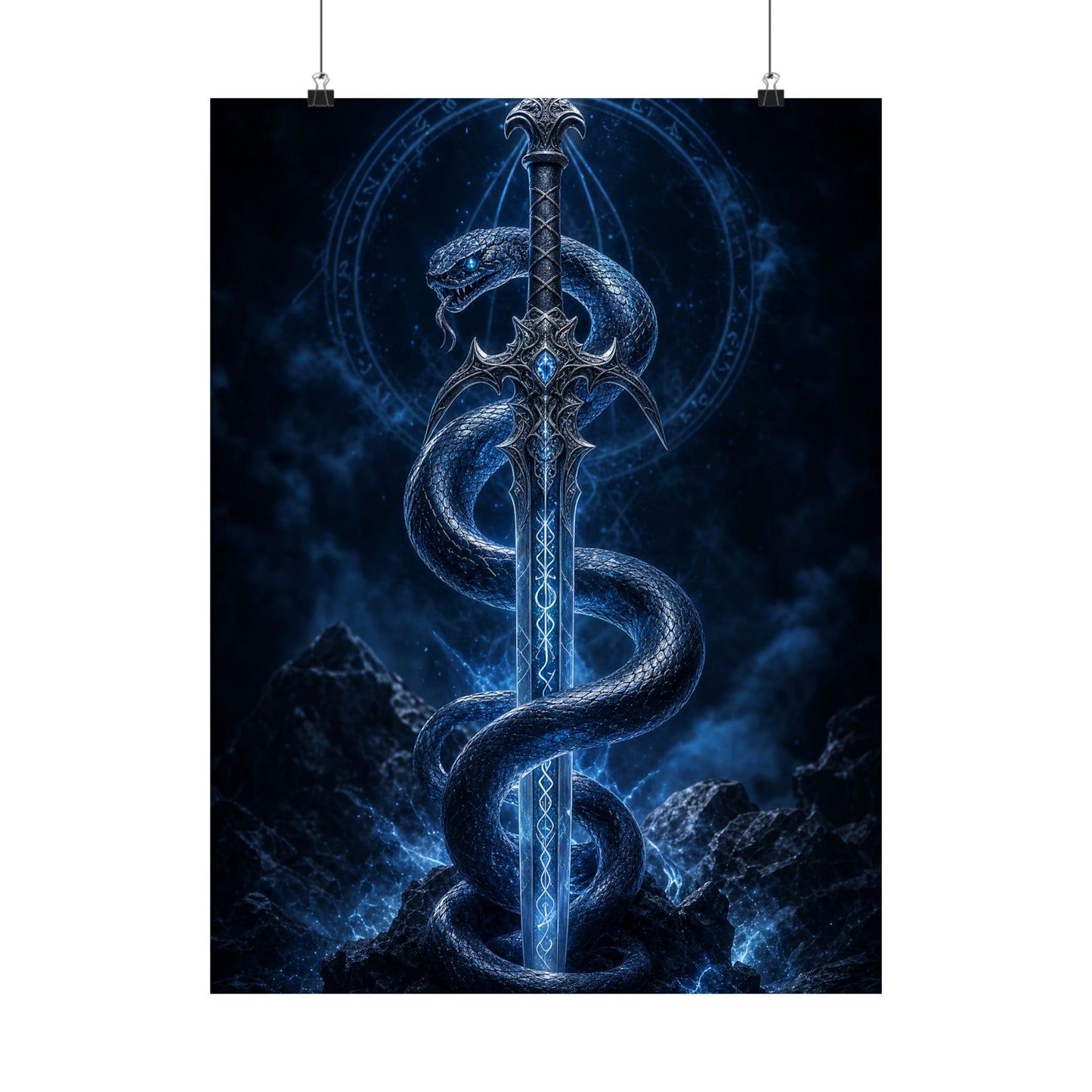Serpent Coiled Around Sword - Dark Fantasy Art Print (Matte Poster)