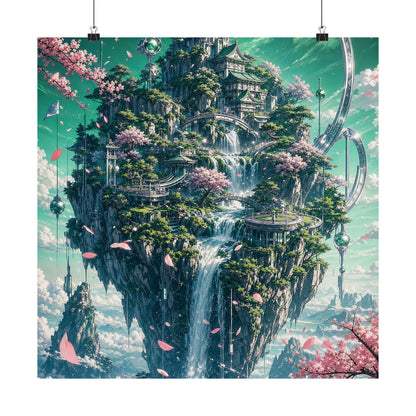 Floating Island With Waterfall - Anime Manga Art Print (Matte Poster)