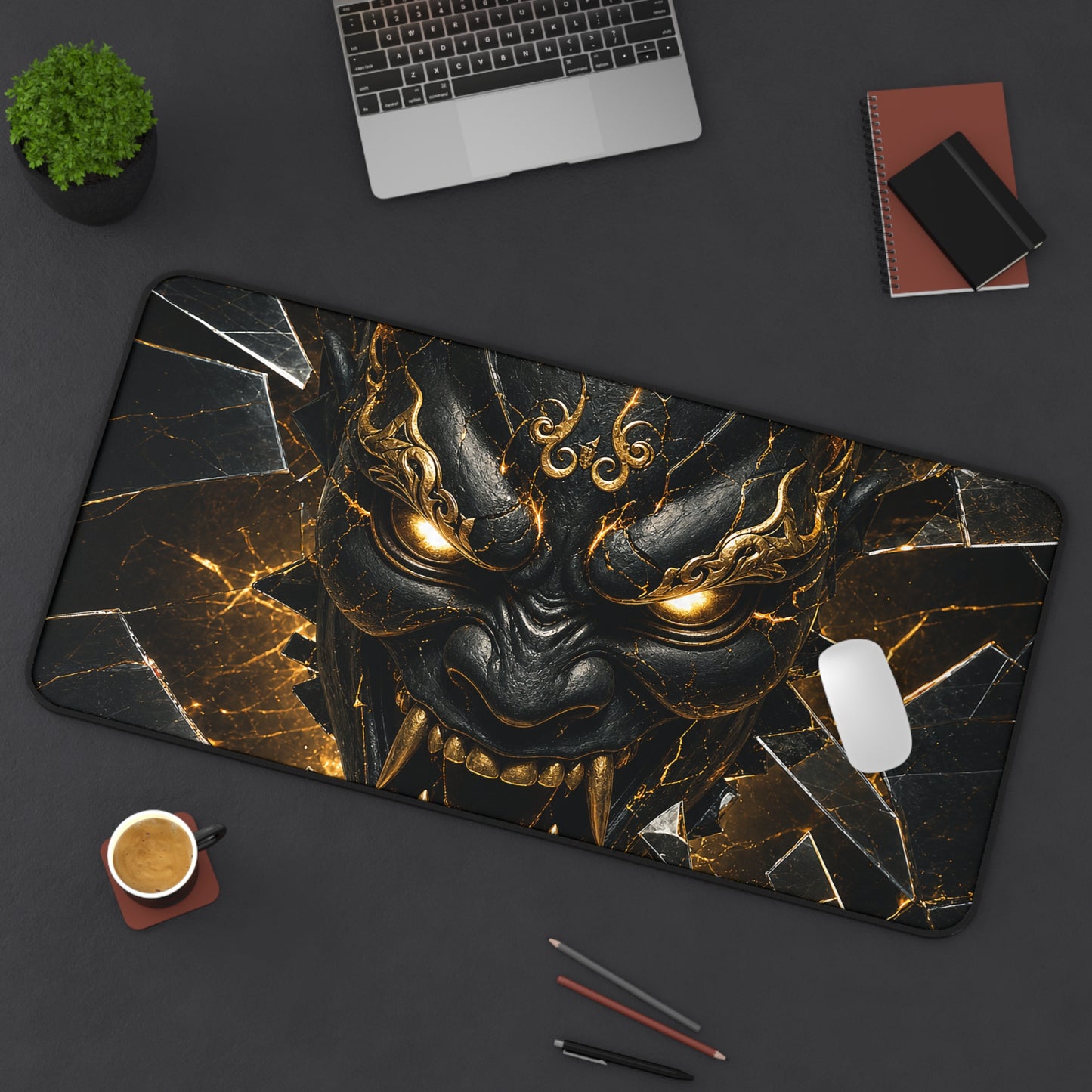 Oni Mask With Broken Glass - Sudoni Brand Gaming Desk Mat