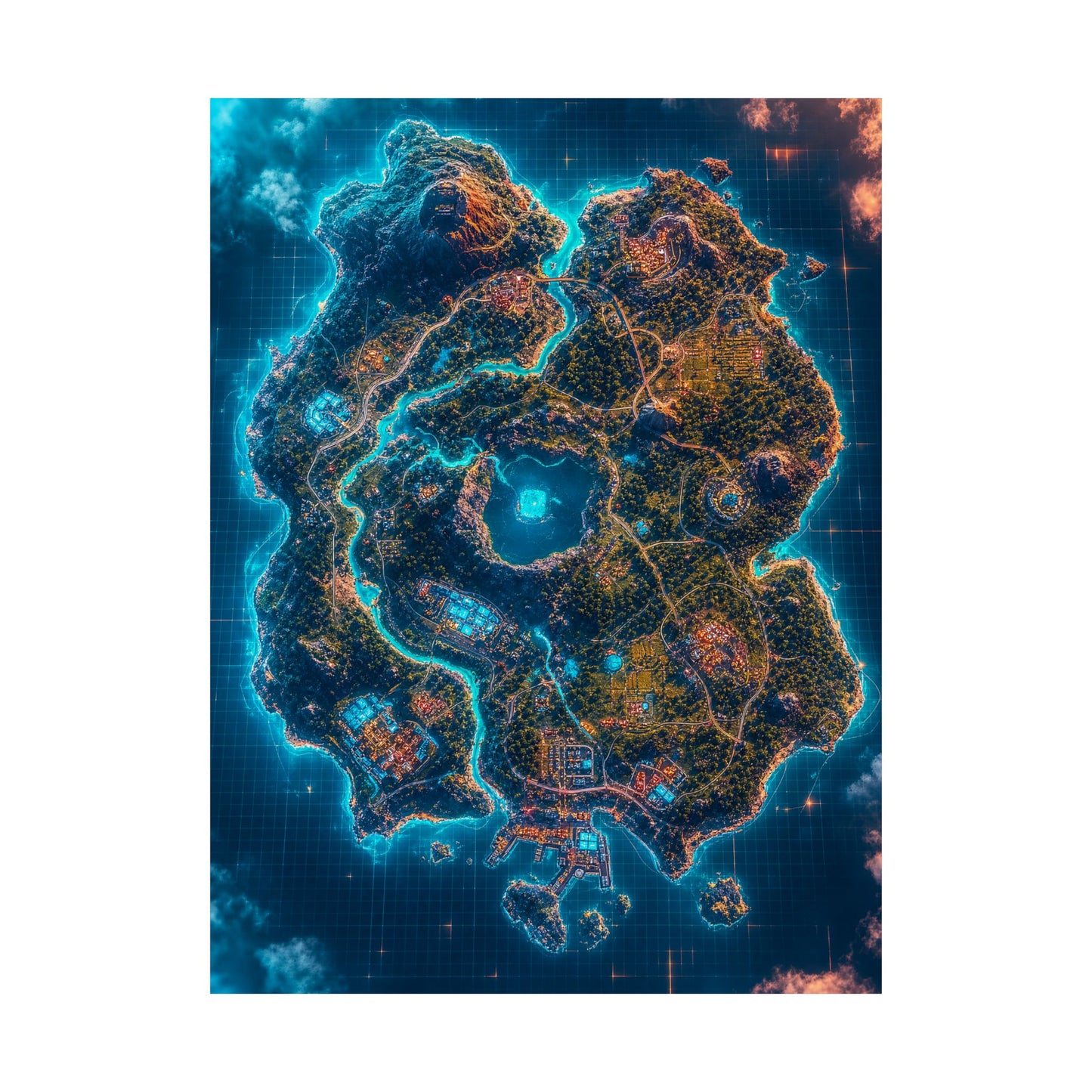 Battle Royale Island From Above - Gaming Culture Art Print (Matte Poster)
