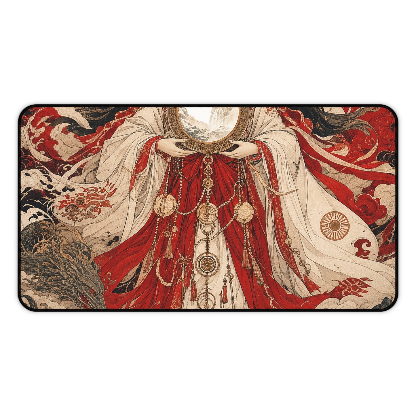 Amaterasu Sun Goddess With Mirror - Japanese Mythology Gaming Desk Mat