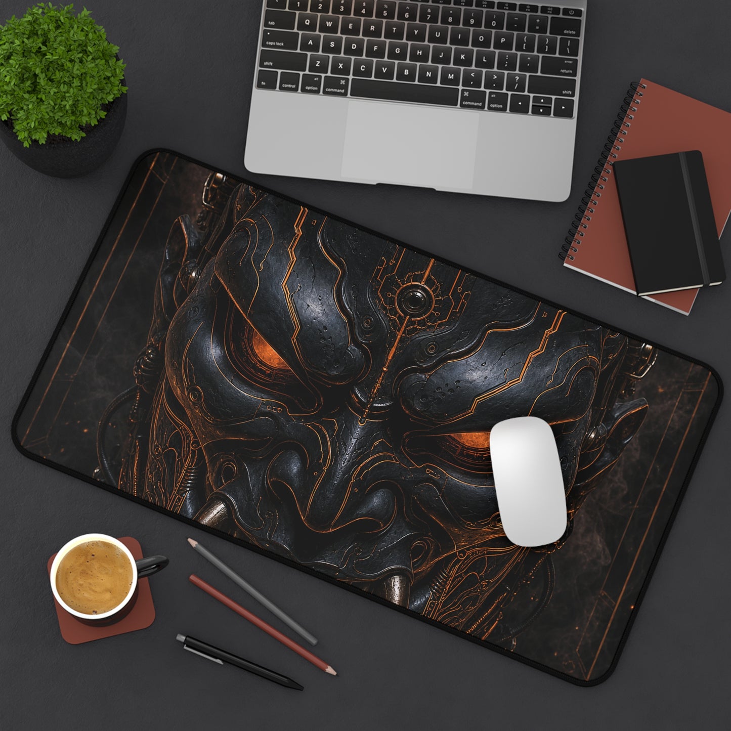 Oni Mask With Circuitry Patterns - Sudoni Brand Gaming Desk Mat