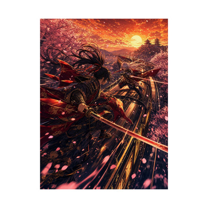 Battle On Train At Sunset - Anime Manga Art Print (Matte Poster)