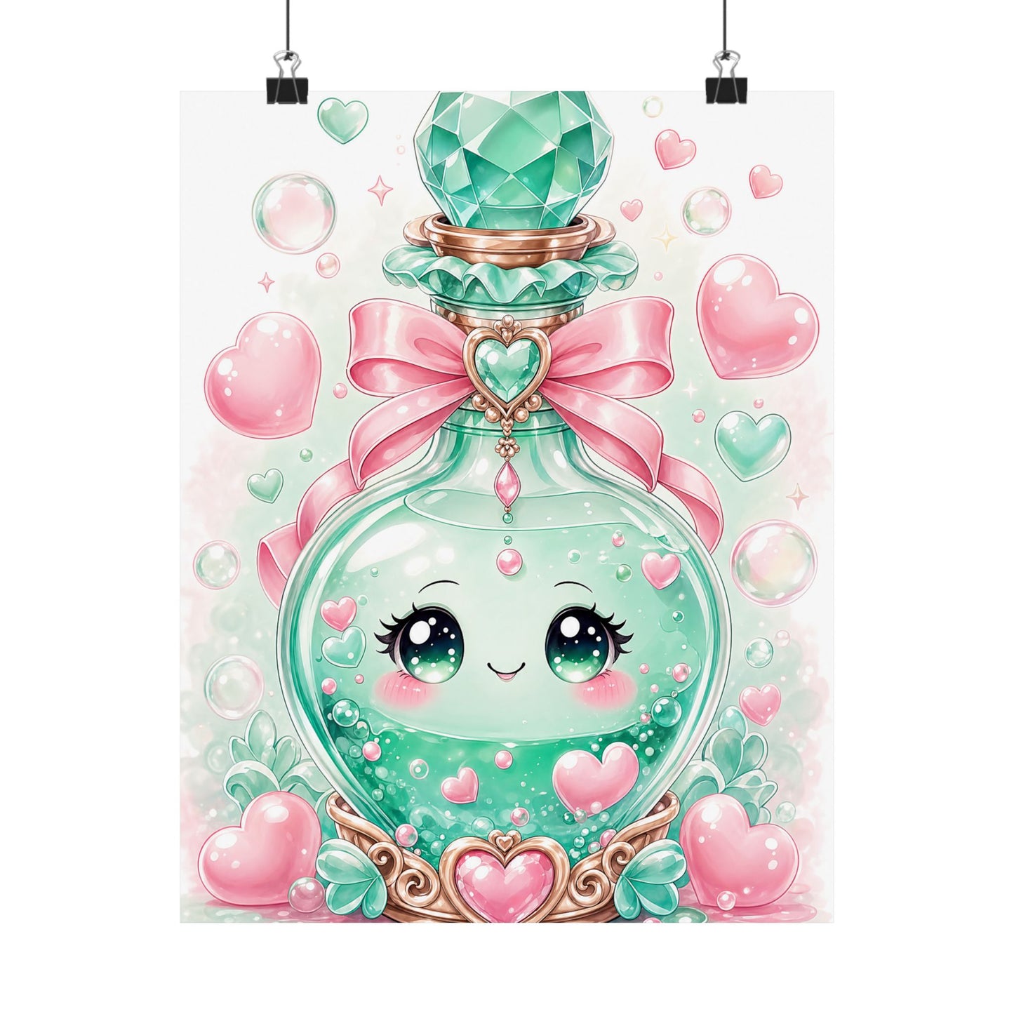 Cute Potion Bottle With Face - Kawaii Gaming Art Print (Matte Poster)