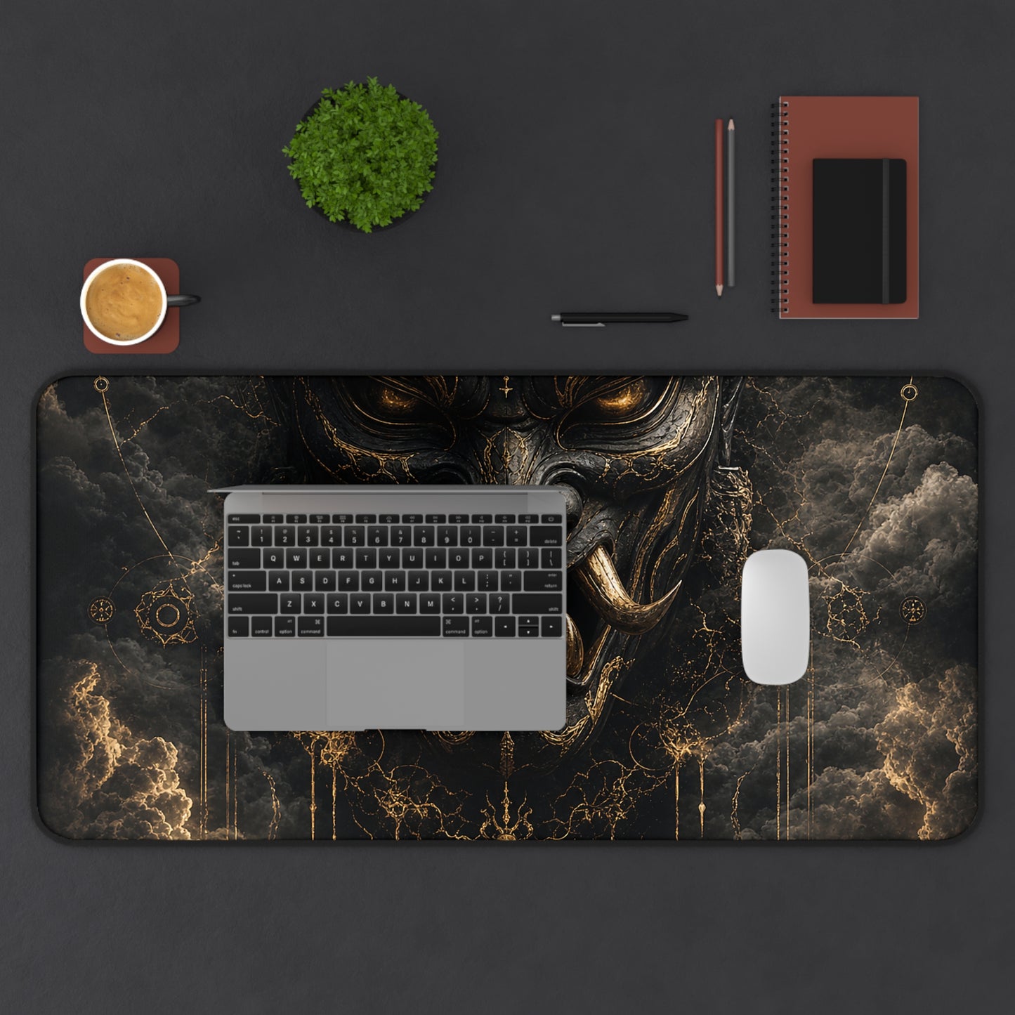 Oni Mask With Storm Clouds - Sudoni Brand Gaming Desk Mat