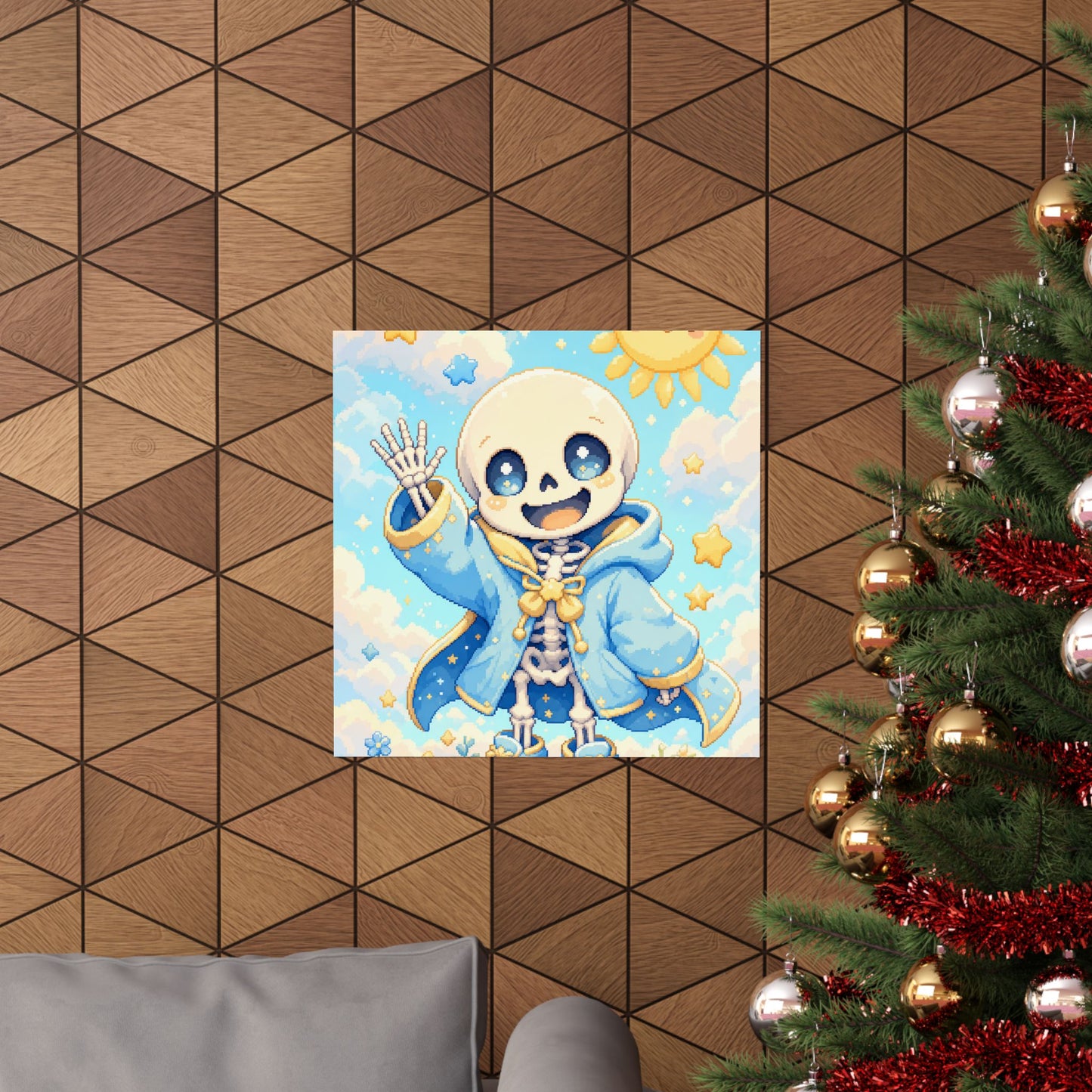 Chibi Skeleton Waving - Kawaii Gaming Art Print (Matte Poster)