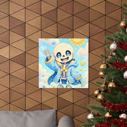 Chibi Skeleton Waving - Kawaii Gaming Art Print (Matte Poster)