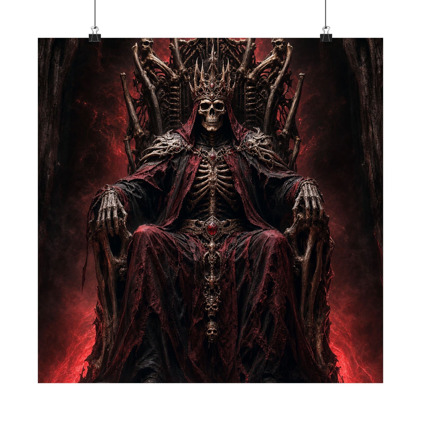 Skeletal King On Throne Of Bones - Dark Fantasy Art Print (Matte Poster)
