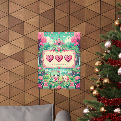 Cute Game Over Screen With Hearts - Kawaii Gaming Art Print (Matte Poster)
