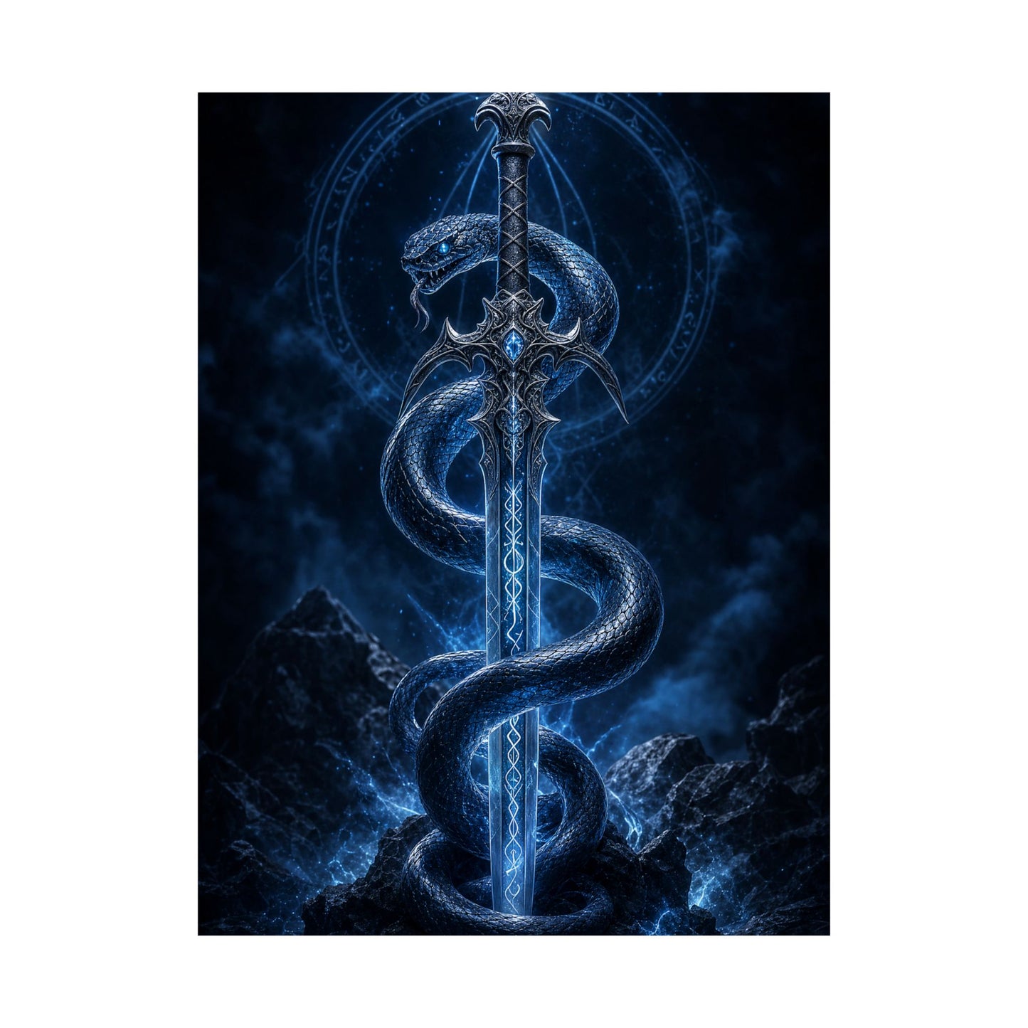 Serpent Coiled Around Sword - Dark Fantasy Art Print (Matte Poster)