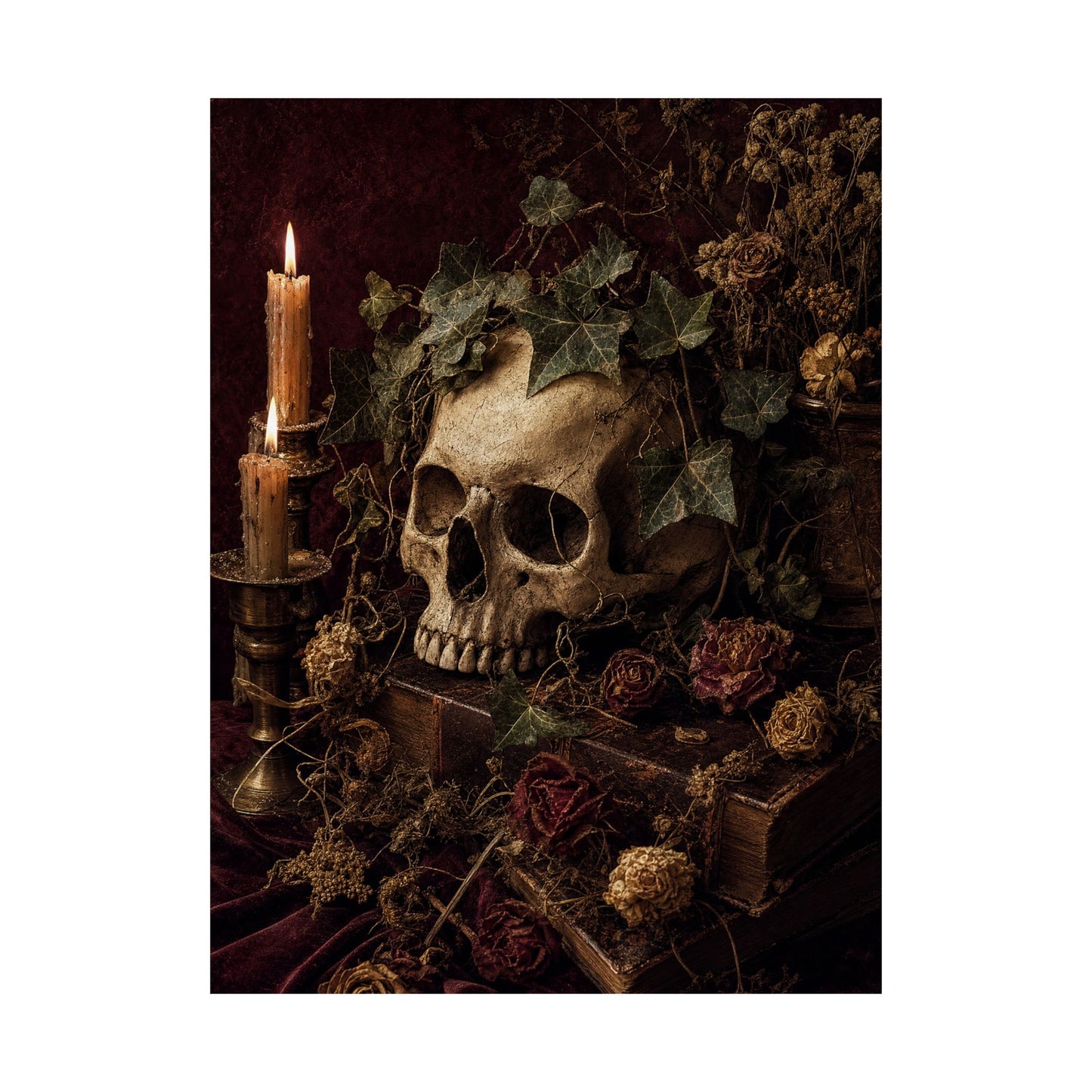 Skull With Crown Of Ivy - Dark Academia Art Print (Matte Poster)