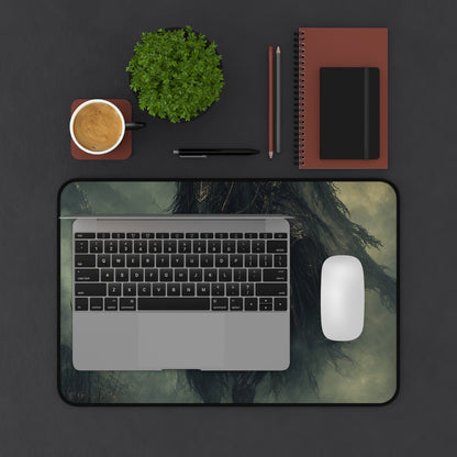 Black Knight Riding Through Mist - Dark Fantasy Gaming Desk Mat
