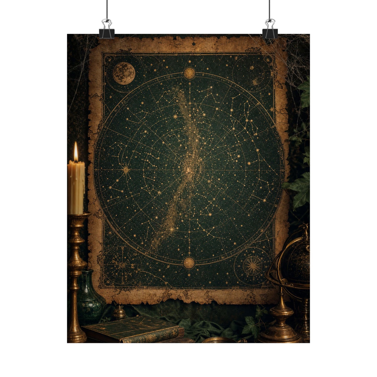Constellation Map On Aged Parchment - Dark Academia Art Print (Matte Poster)