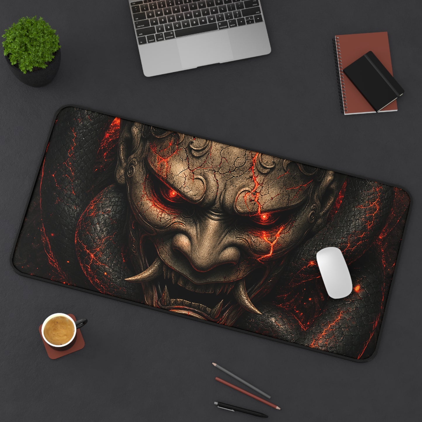 Oni Mask With Snake Coiled Around It - Sudoni Brand Gaming Desk Mat