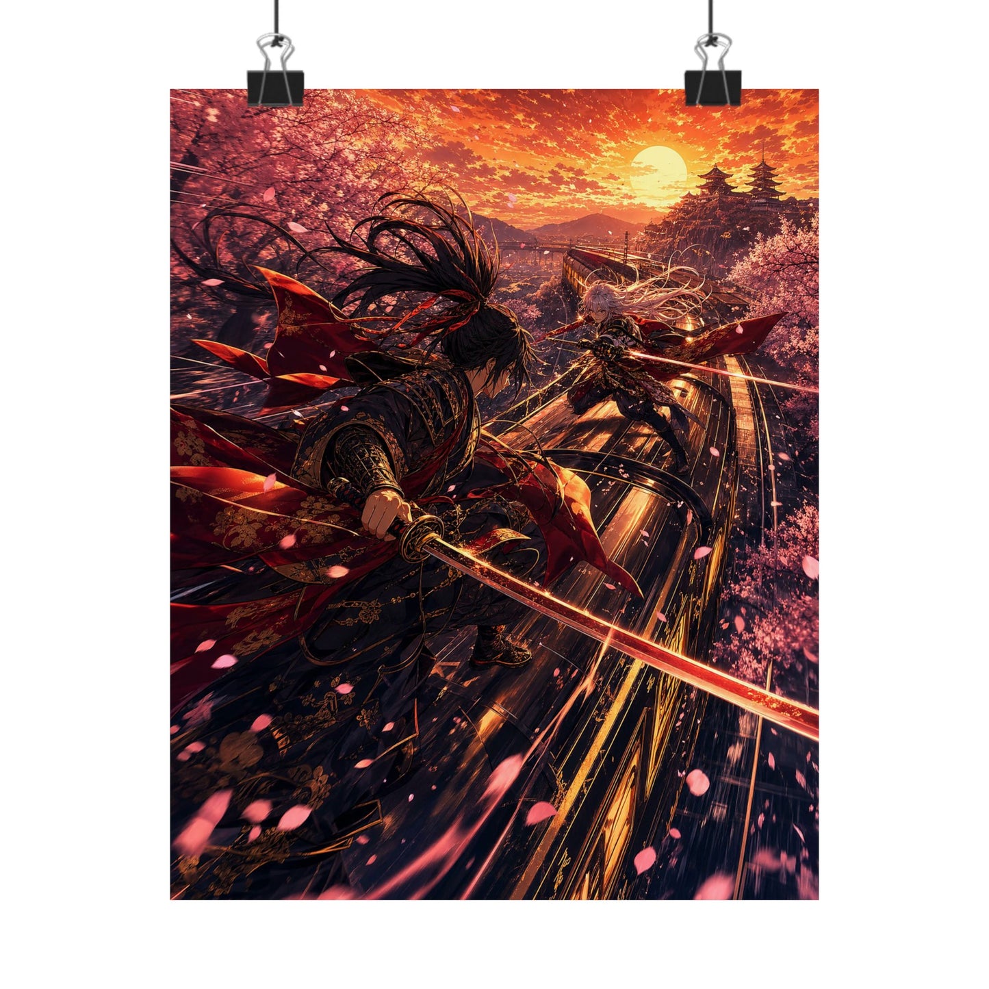 Battle On Train At Sunset - Anime Manga Art Print (Matte Poster)
