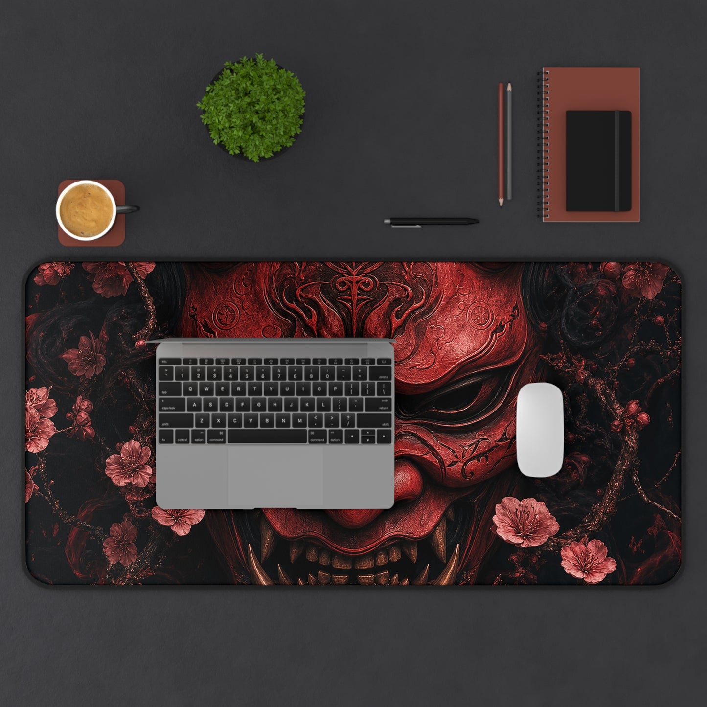 Oni Mask With Cherry Blossoms - Sudoni Brand Gaming Desk Mat