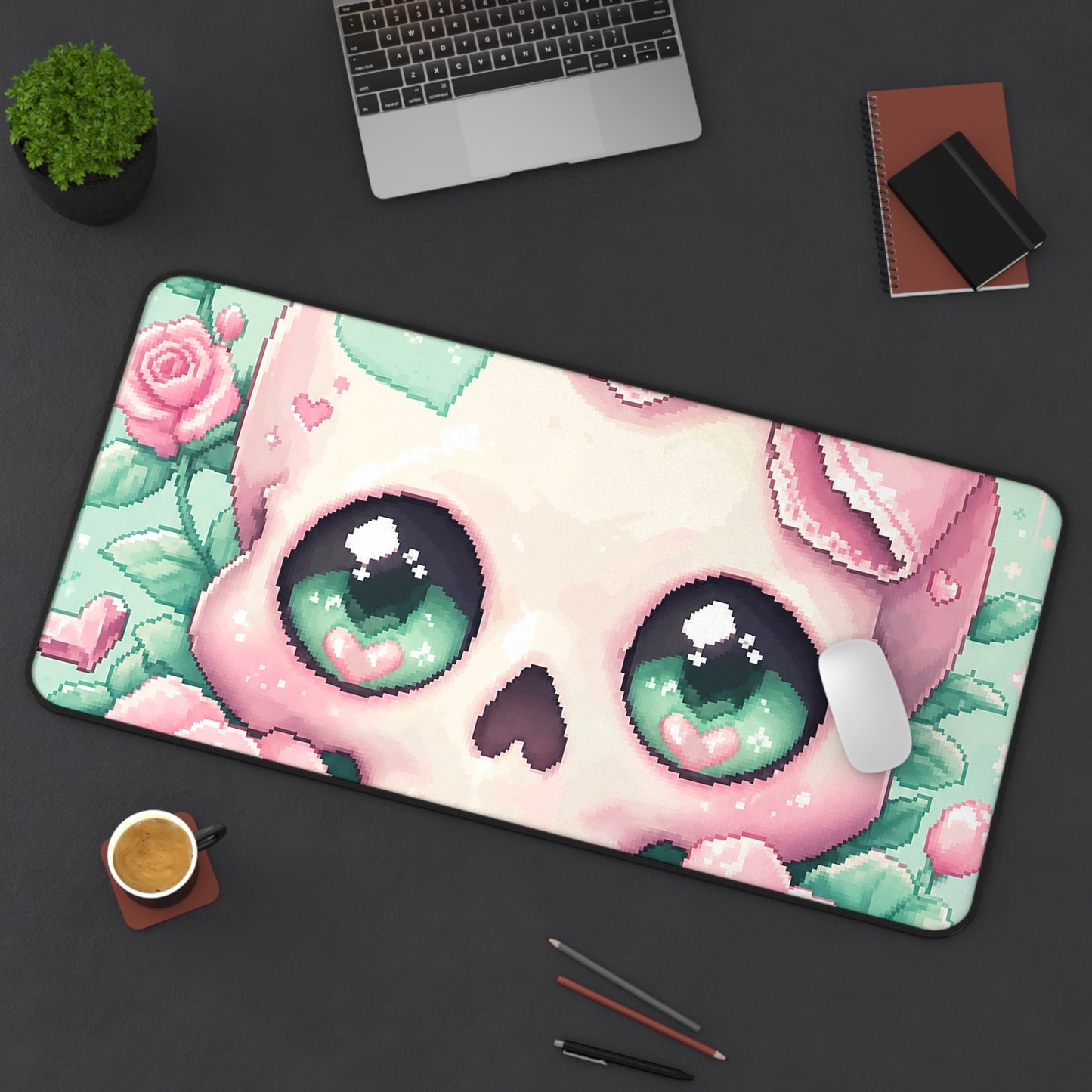 Kawaii Skull With Bow - Kawaii Gaming Gaming Desk Mat