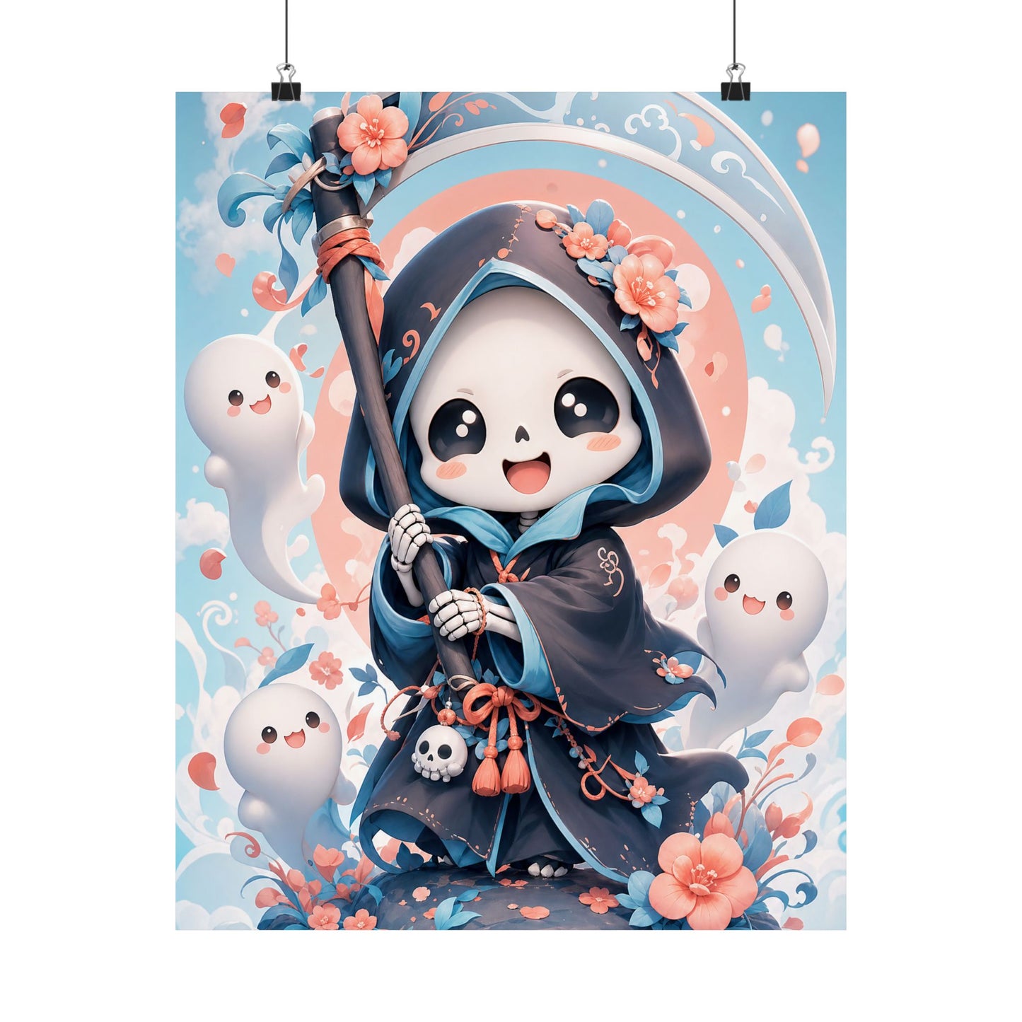 Chibi Grim Reaper With Scythe - Kawaii Gaming Art Print (Matte Poster)