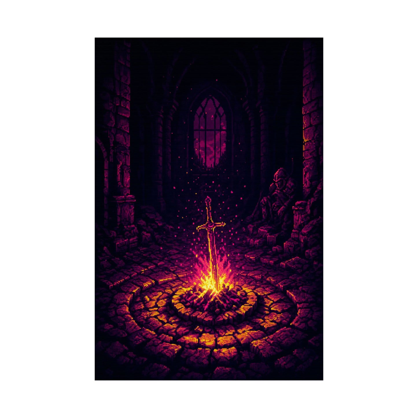 Soulsborne Bonfire In Dark Room - Gaming Culture Art Print (Matte Poster)