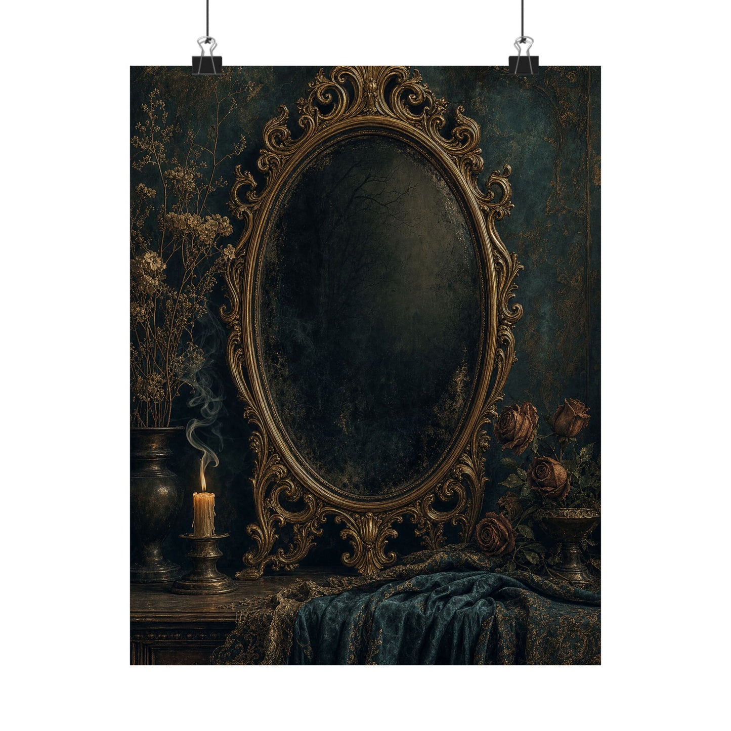 Dark Mirror In Ornate Frame - Dark Academia Art Print (Matte Poster)