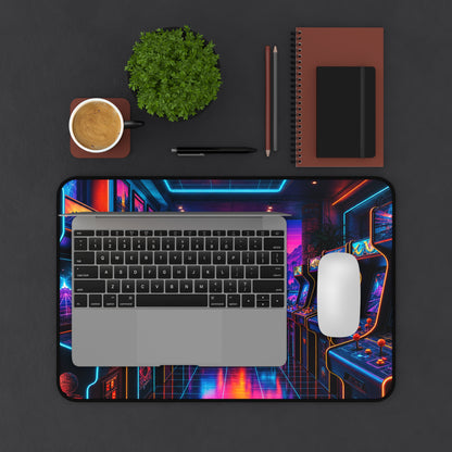 Neon Arcade With Multiple Cabinets - Gaming Culture Gaming Desk Mat