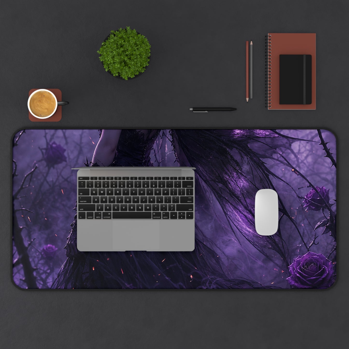 Dark Fairy In Thorn Garden - Dark Fantasy Gaming Desk Mat