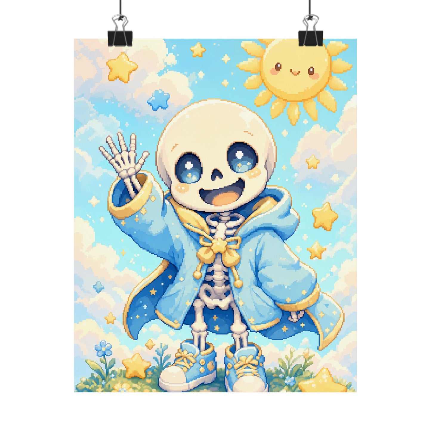 Chibi Skeleton Waving - Kawaii Gaming Art Print (Matte Poster)