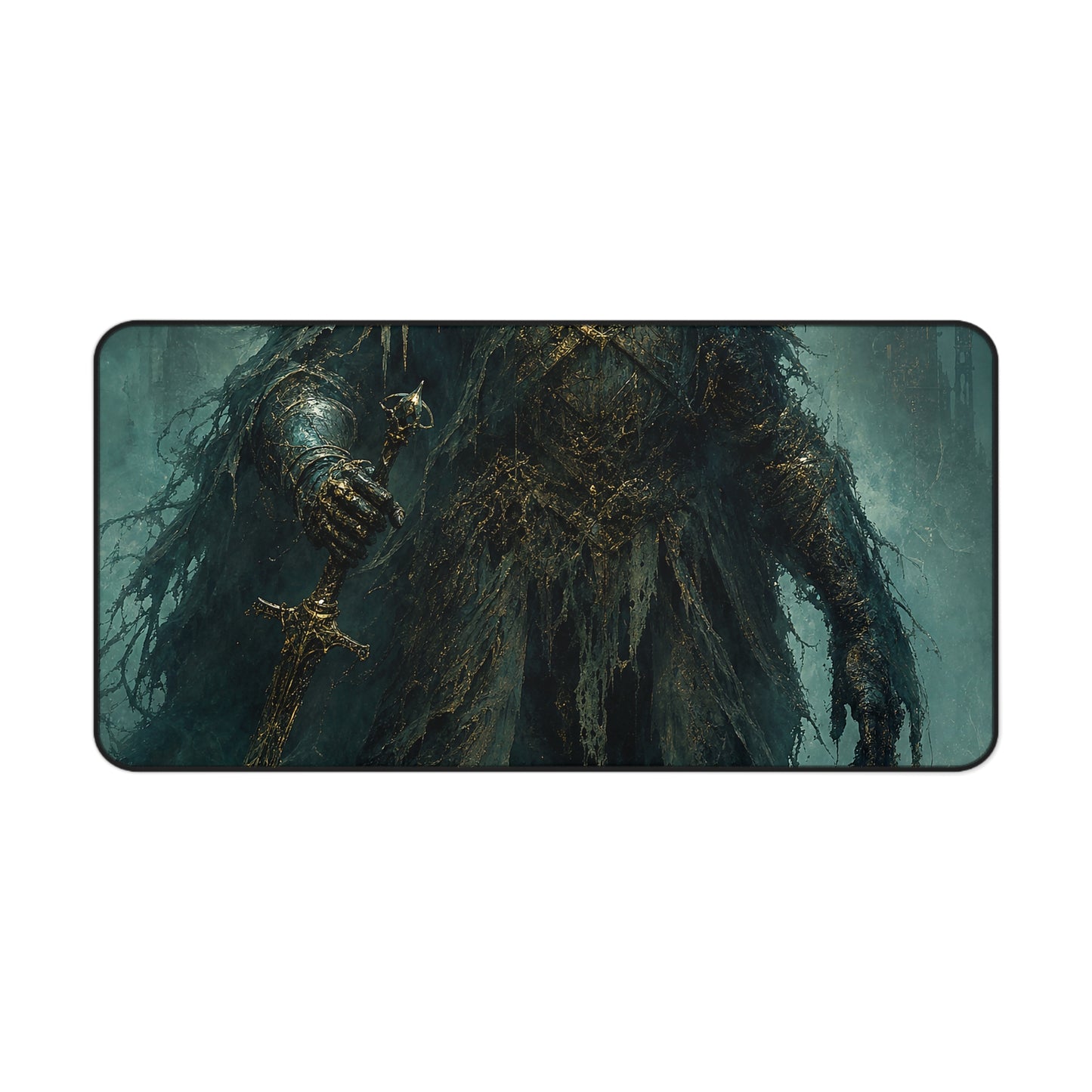 Corrupted Paladin In Decayed Armor - Dark Fantasy Gaming Desk Mat