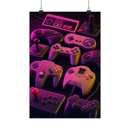 Collection Of Retro Controllers - Gaming Culture Art Print (Matte Poster)