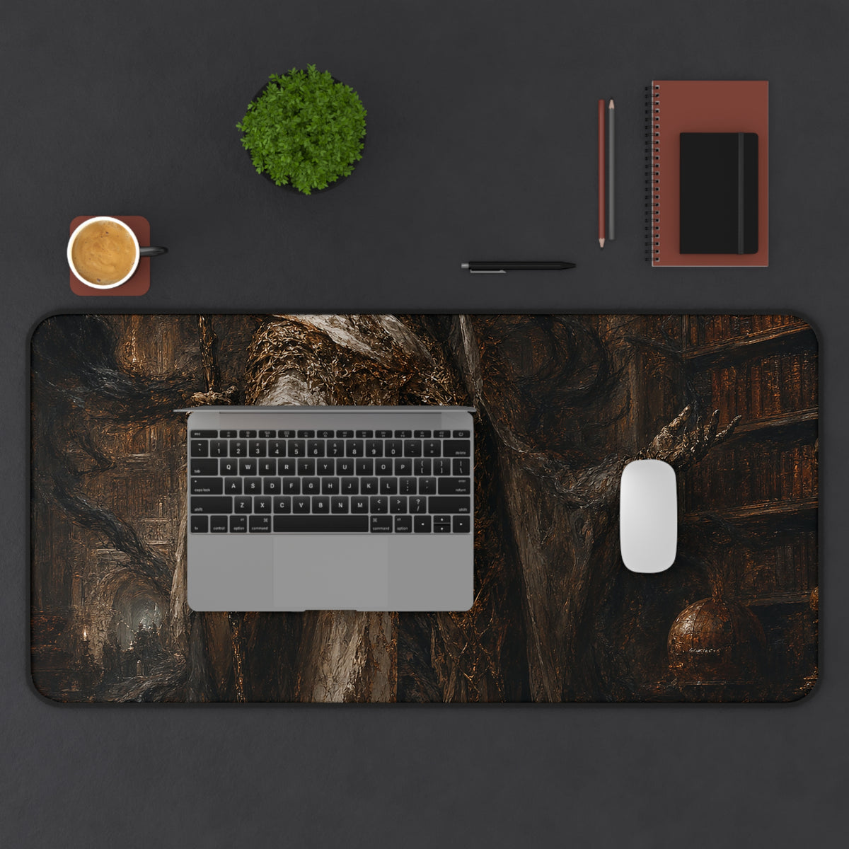 Lich In Underground Library - Dark Fantasy Gaming Desk Mat