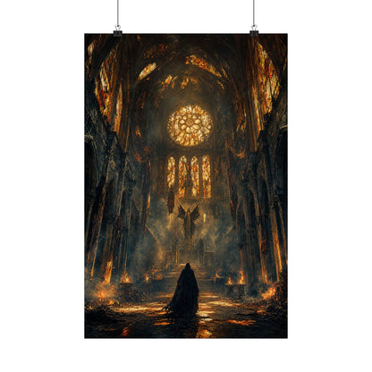 Cursed Cathedral With Broken Stained Glass - Dark Fantasy Art Print (Matte Poster)