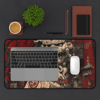 Komainu Guarding Shrine Gate - Japanese Mythology Gaming Desk Mat