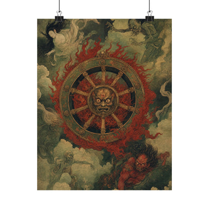 Wanyudo Burning Wheel With Face - Japanese Mythology Art Print (Matte Poster)