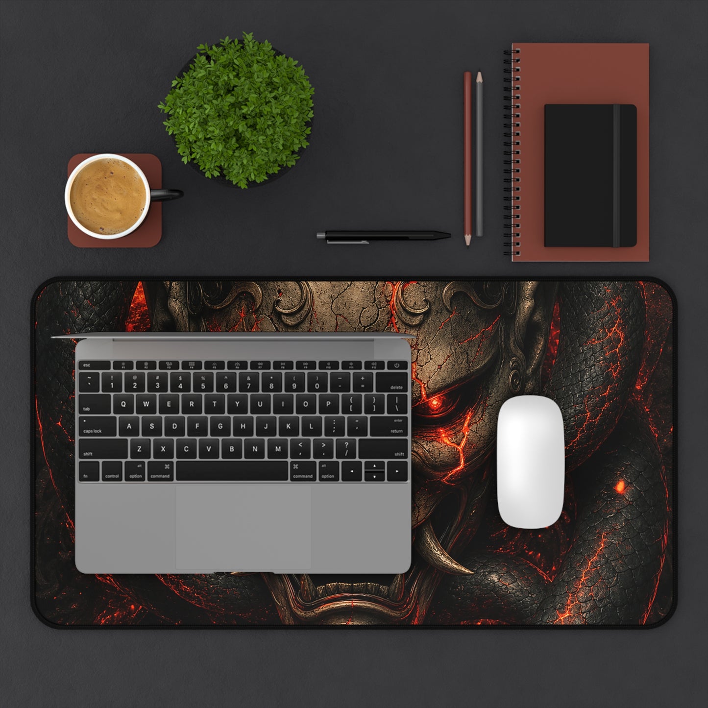 Oni Mask With Snake Coiled Around It - Sudoni Brand Gaming Desk Mat
