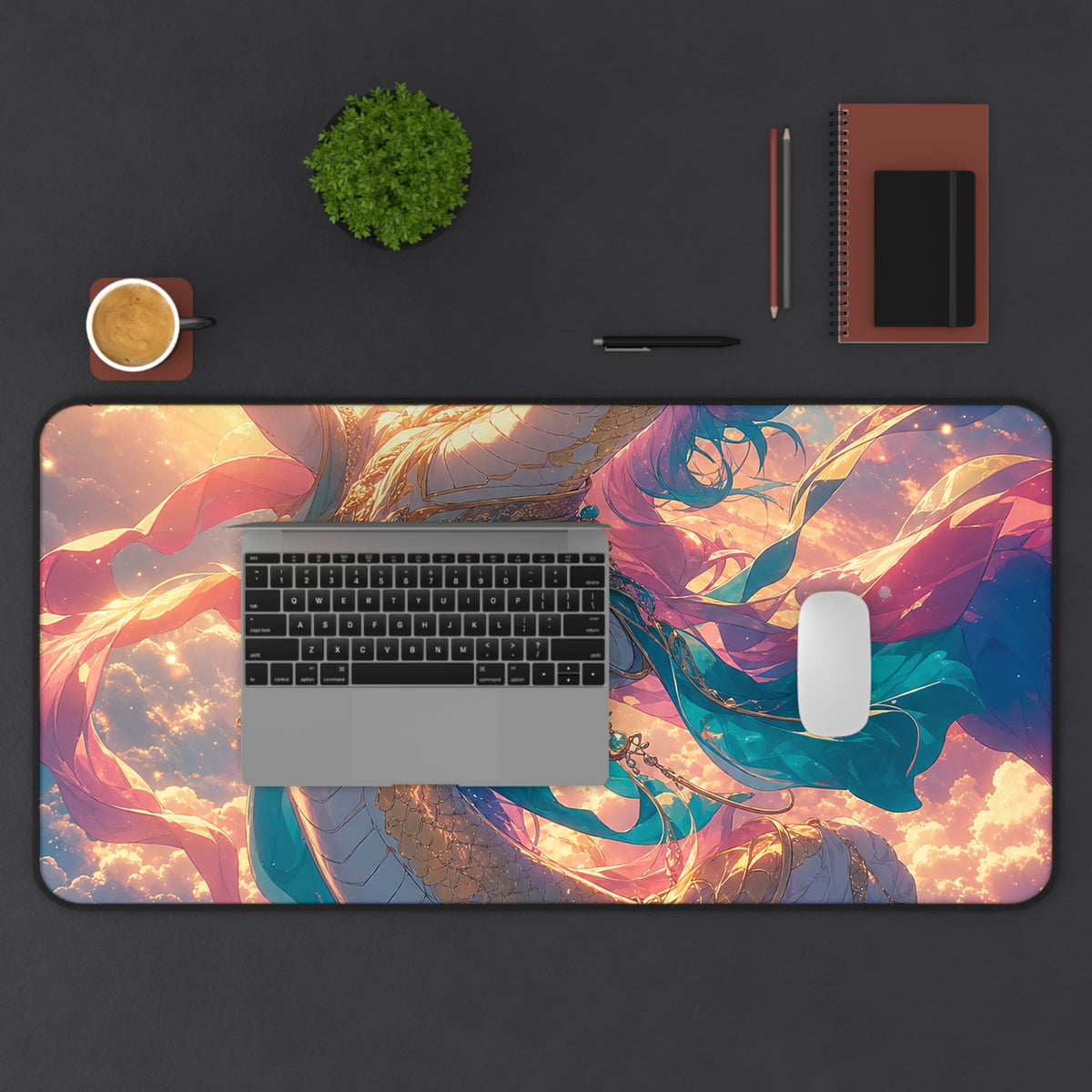 Celestial Dragon Dancing In Clouds - Anime Manga Gaming Desk Mat