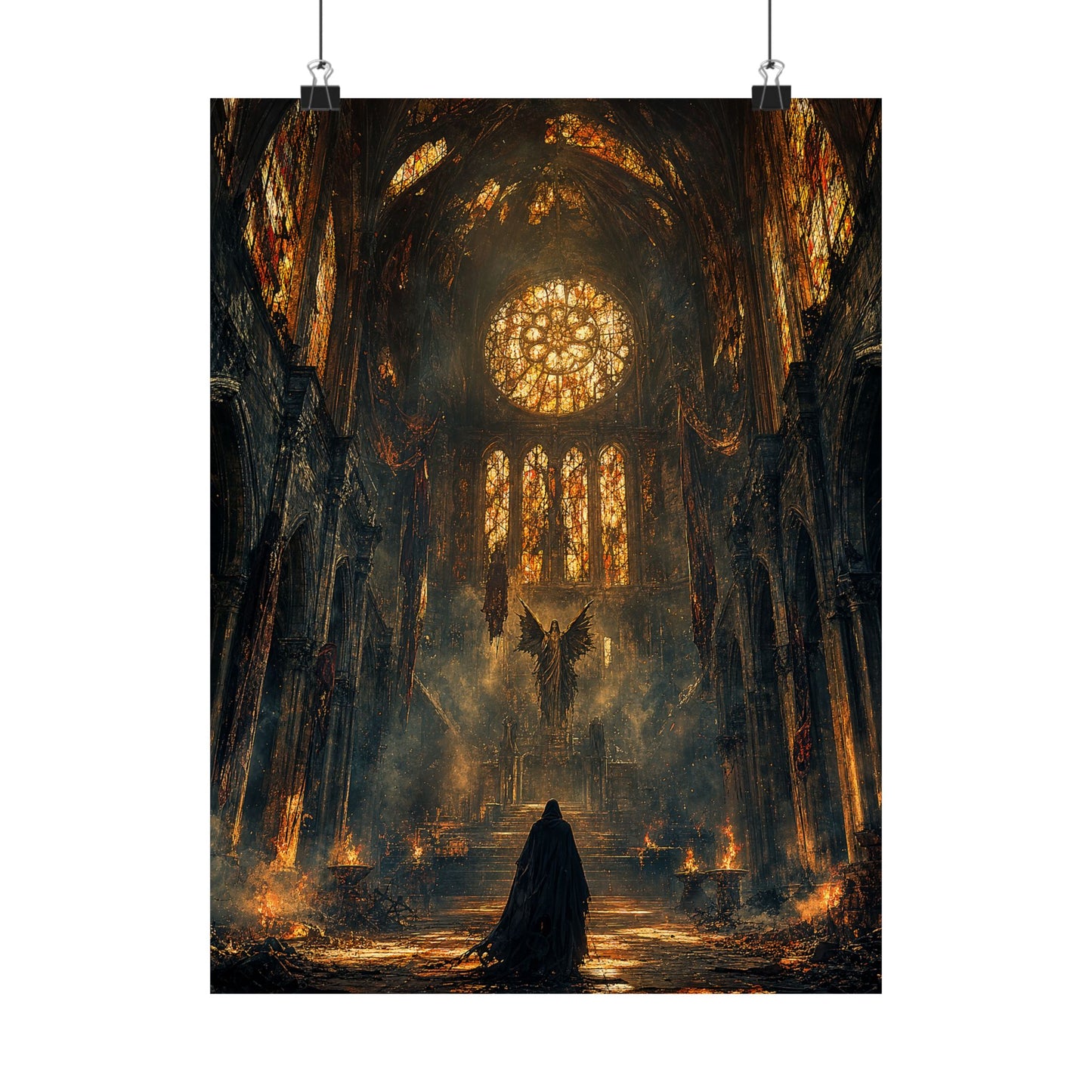 Cursed Cathedral With Broken Stained Glass - Dark Fantasy Art Print (Matte Poster)