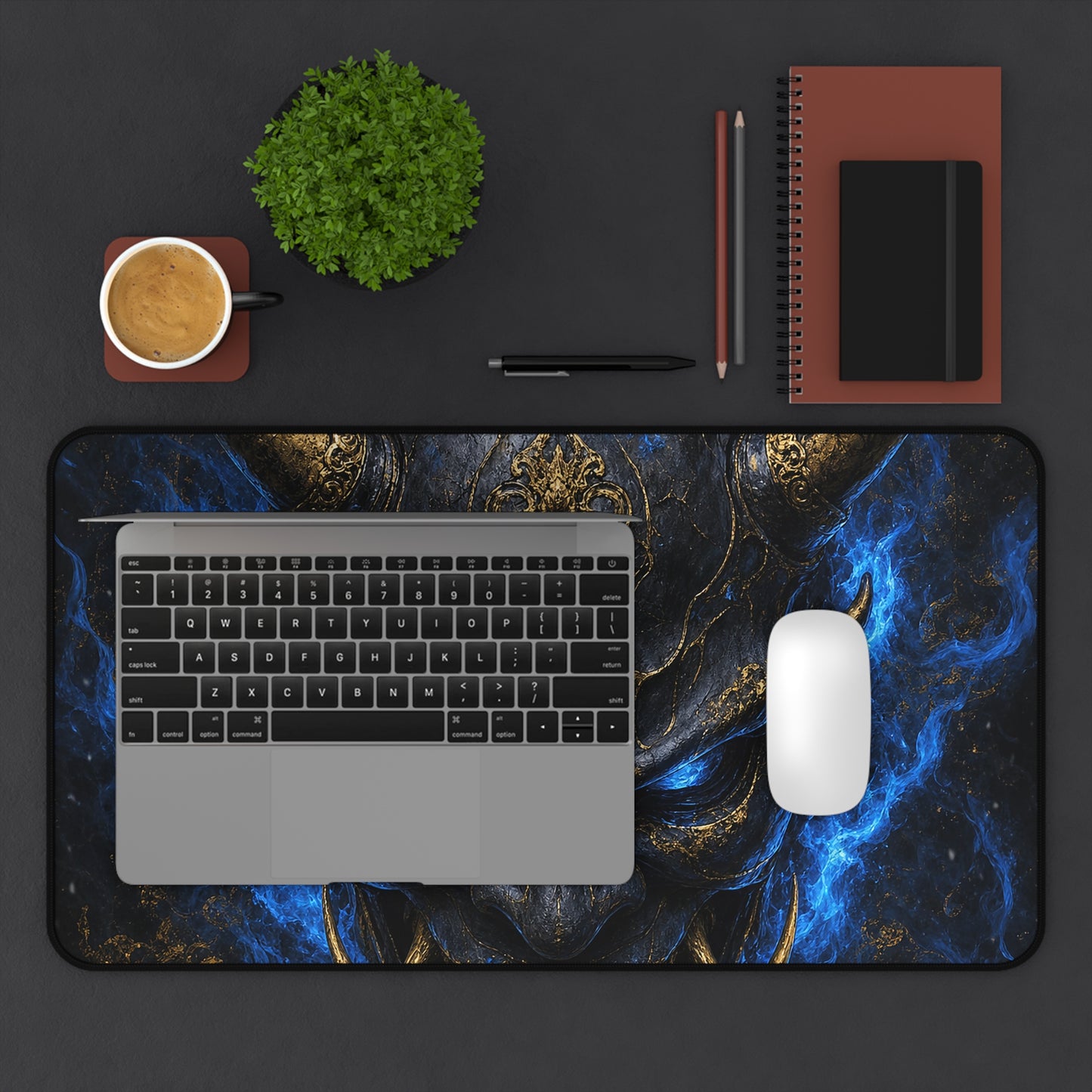 Oni Mask Engulfed In Blue Flames - Sudoni Brand Gaming Desk Mat