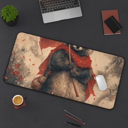 Tanuki With Giant Leaf - Japanese Mythology Gaming Desk Mat